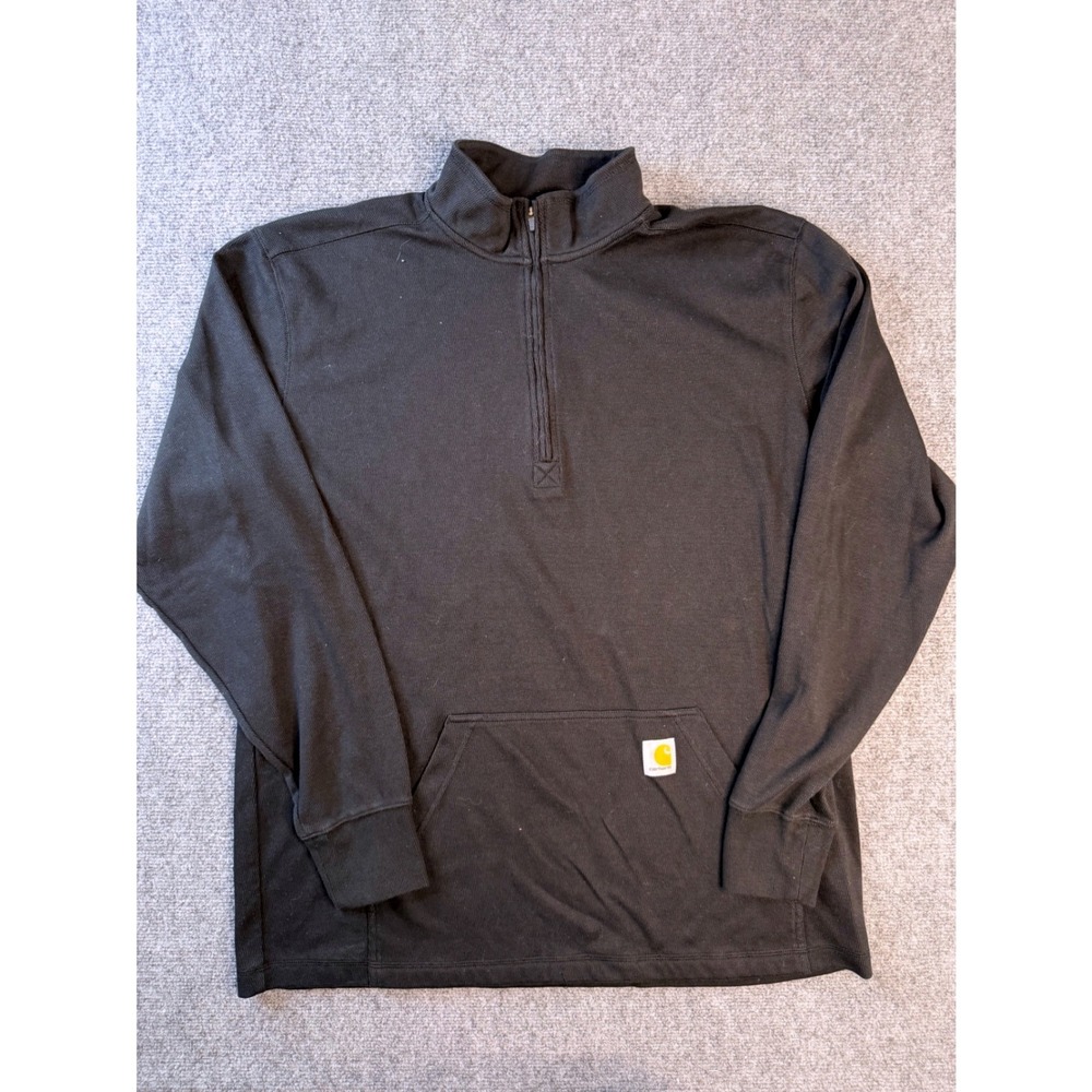 Carhartt Mens XL Black Relaxed Fit Quarter Zip Pullover Sweatshirt Workwear 1044